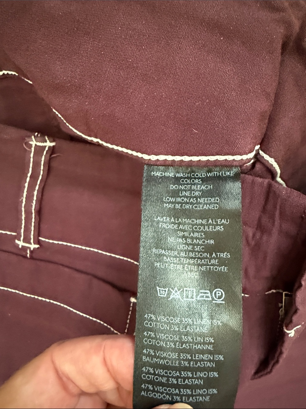 Maeve by Anthropology- Cropped Wide-Leg Pants in Plum with White Stitching - Picture 4 of 7